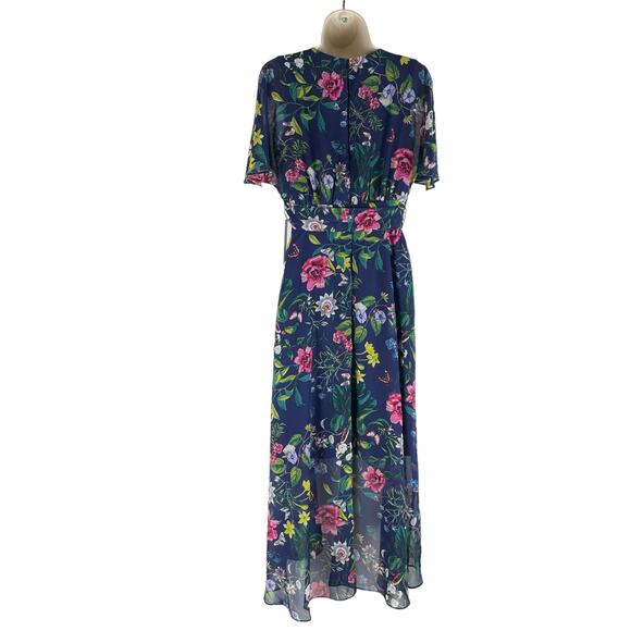 Eliza J Floral Printed Faux Wrap Midi Dress Hi Lo Hem Tie Waist Size 6 - Picture 8 of 11